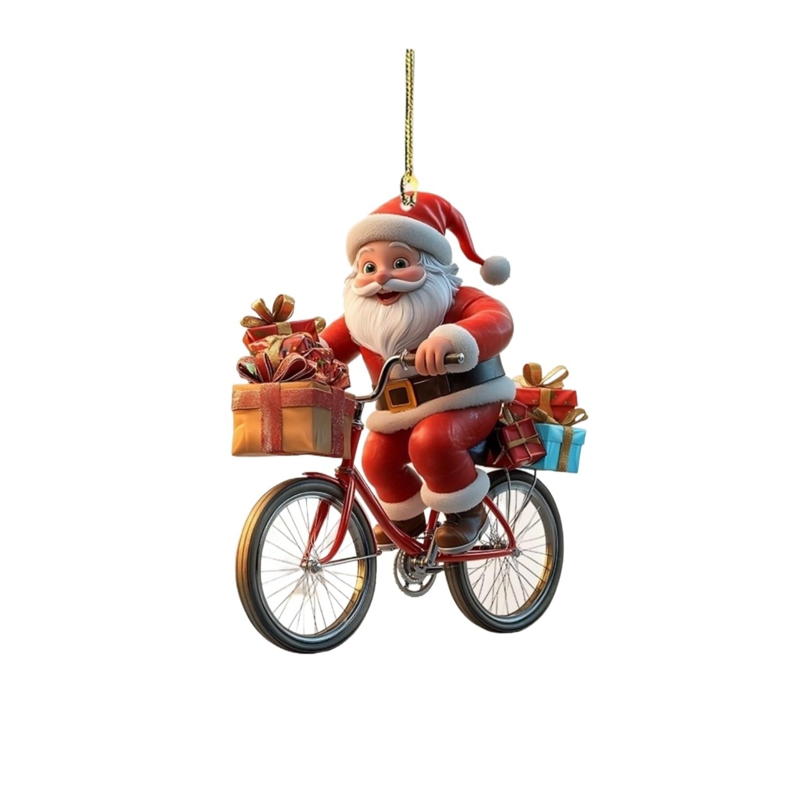 Christmas Decorations 2pcs Acrylic Santa Claus Christmas Ornaments Christmas Santa Riding Bike Ornaments for Xmas Tree Hanging(Color1)