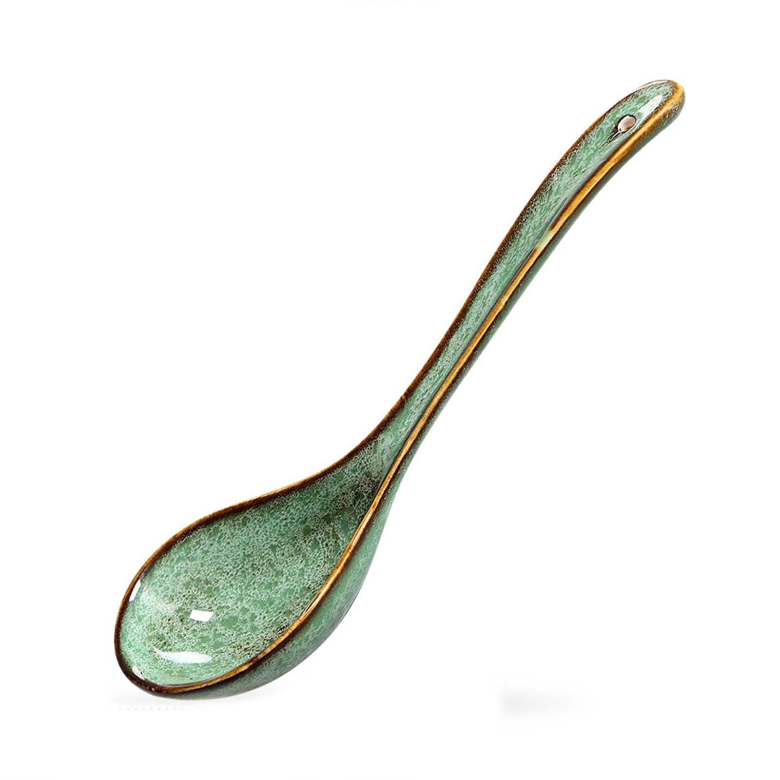 LVUNZJCA Soup Ladle Creative Ceramic Spoon Soup Spoon Long Handle Spoon for Home, Cooking(Green)
