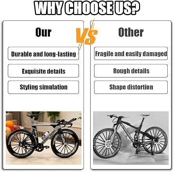 Miniature Finger Mountain Bike, 1:10 Mini Finger Bike, Miniature Mountain Bikes Model, Foldable Zinc Alloy Fingers Bikes Toy, Mini Bicycle Ornament for Adults Kids Home Office Decor(Black White)