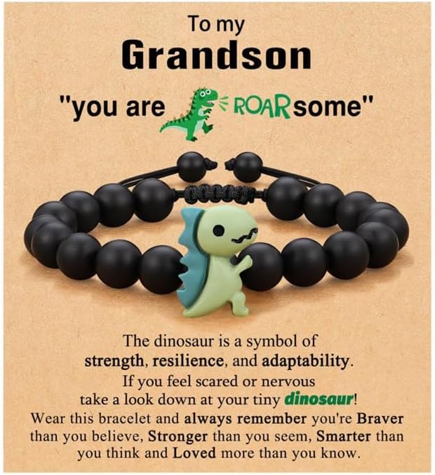 Fuqimanman2020 Dinosaur bracelet for sons and grandchildren on school Day/Frist Day/birthday adjustable cartoon bracelet with cardstock