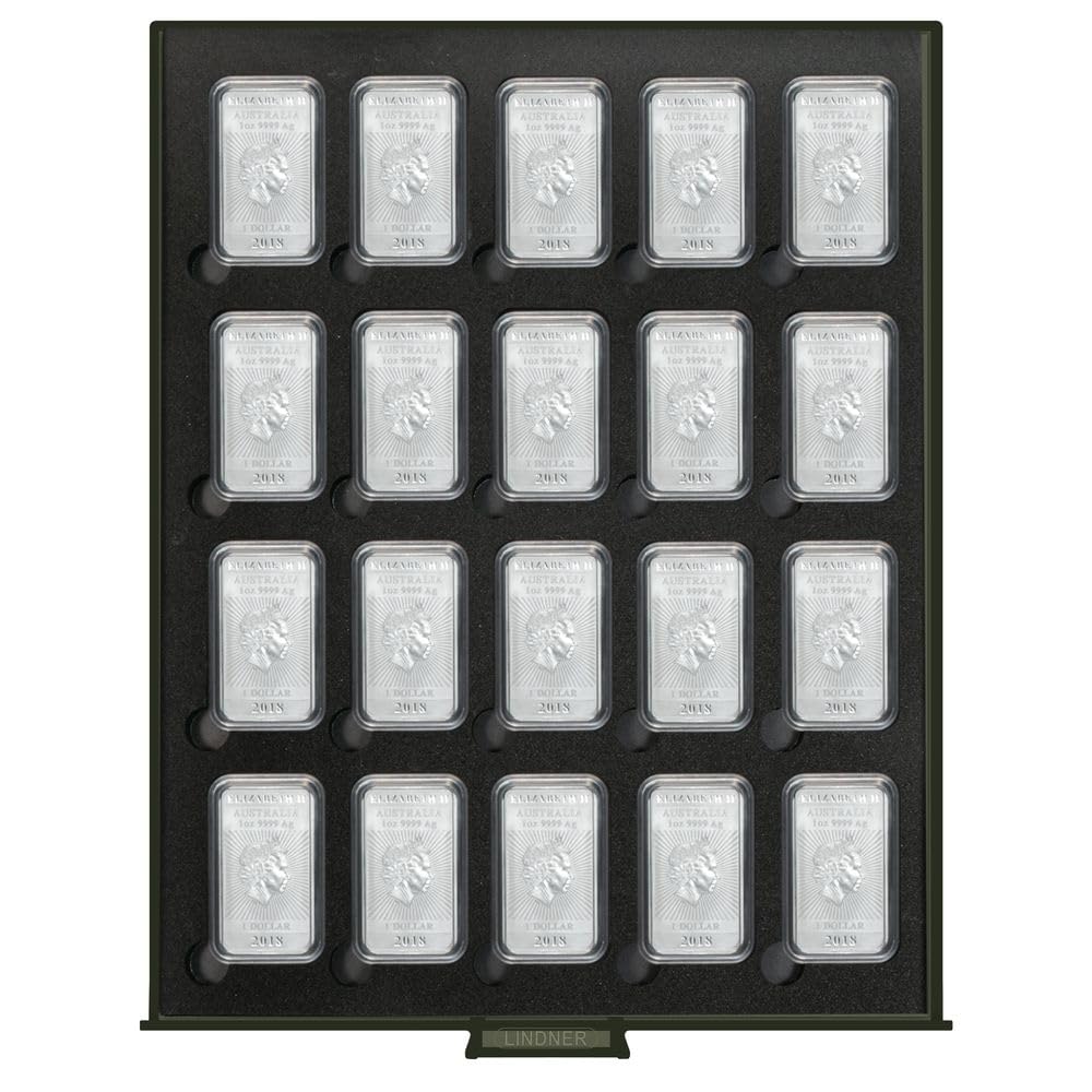 LINDNER Das Original Münzbox RAUCHGLAS Black SAMT für 20 rechteckige Münzkapseln S22552747P, inkl. Münzkapseln