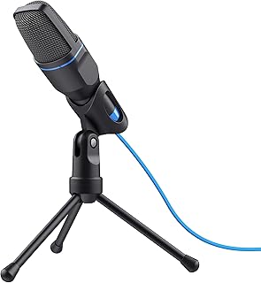 Trust 23790 Mico PC Microphone, USB Plug and Play, Cable with 3.5mm Plug and USB Adapter, Condenser, Tripod Mic Stand