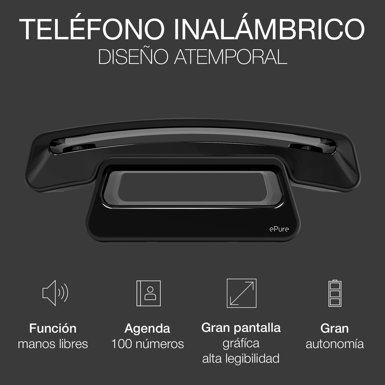 ALCATEL Epure Iconic - Teléfono Inalámbrico DECT - Diseño Vintage - Gran Pantalla Gráfica Altamente Legible - Manos Libres - Bloqueo de Llamadas - Negro — view 2