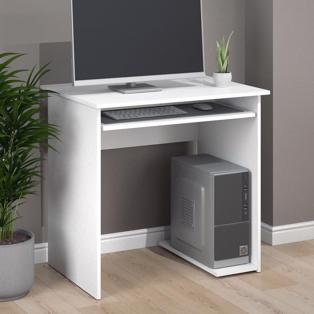 Vicco Scrivania Nick, Bianco, 80 x 58 cm | con ripiano estraibile per tastiera e supporto per unità di sistema