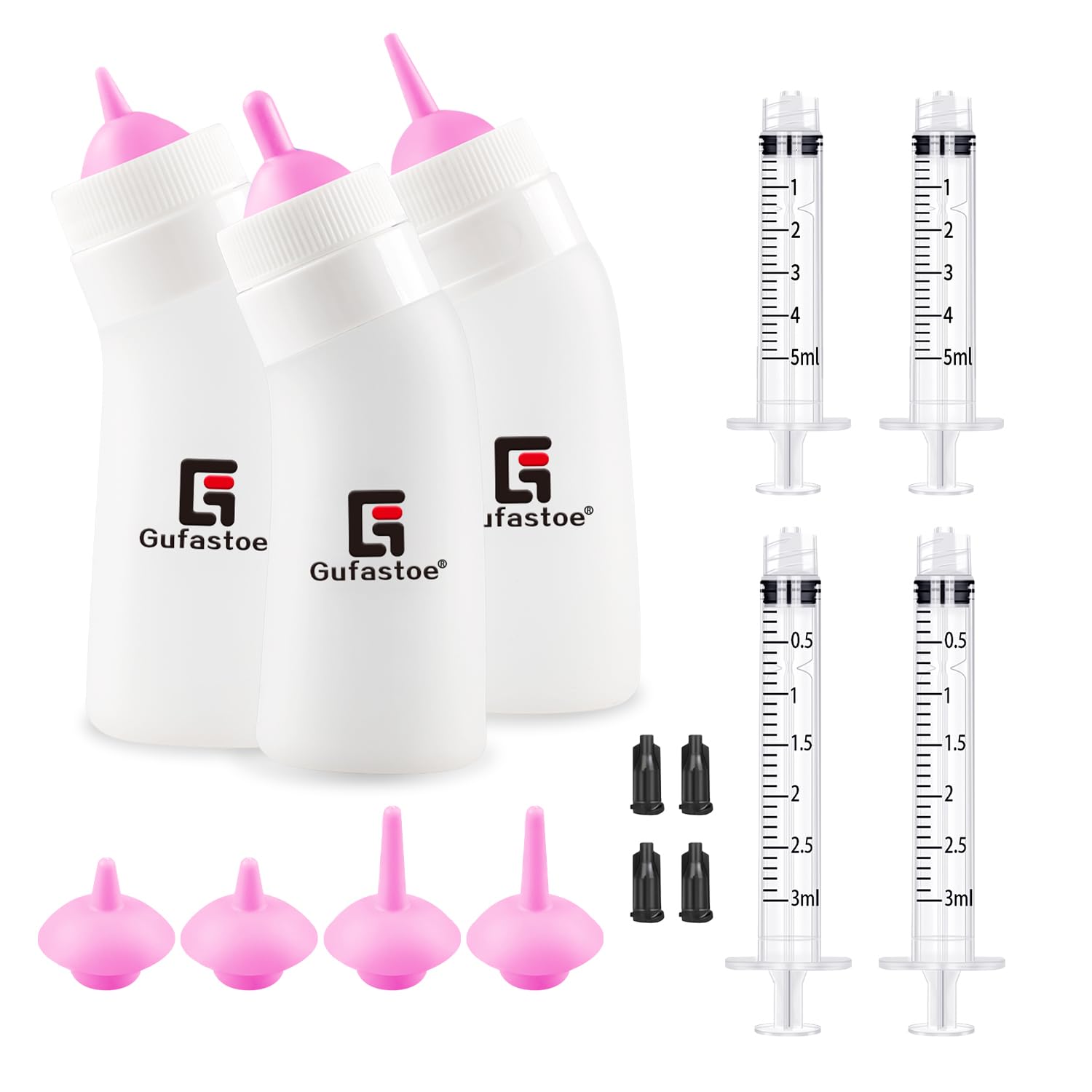 Gufastoe Pet Breeding Bottle, Kitten Puppy Feeding Bottles, Puppy Bottles for Breastfeeding Kit, with Feeding Nipple and Syringes for Puppies, Dogs, Cats or Other Pets, Pack of 15, Pink โ image 1