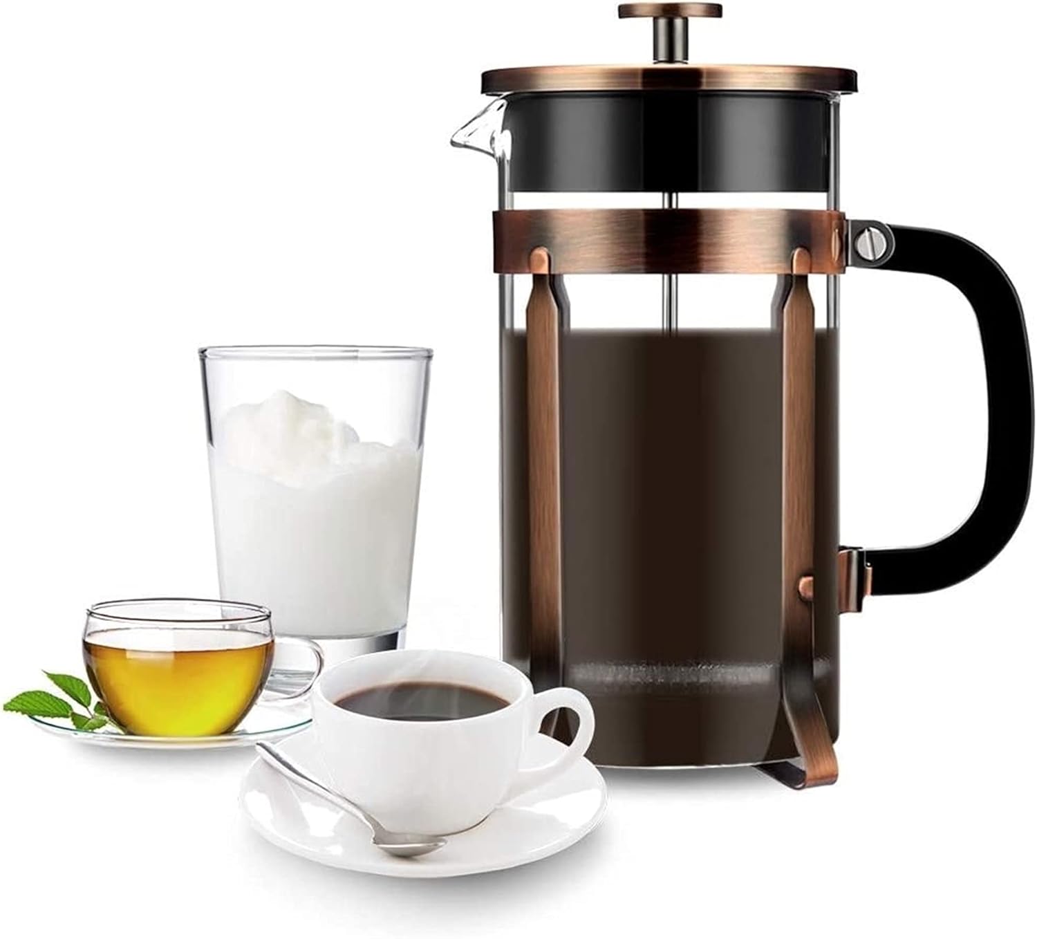 French Press Coffee Maker (34 oz), 304 Stainless Steel Coffee Press, Durable Easy Clean Heat Resistant Borosilicate Glass - 100% BPA Free, Copper