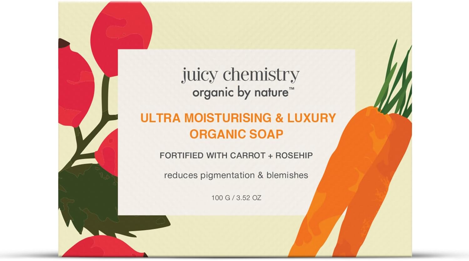 Ultra-Moisturising & Luxurious Organic Soaps, Carrot & Rosehip (100 g (Pack of 1)) | For pigmentation, scarring and uneven skin tone
