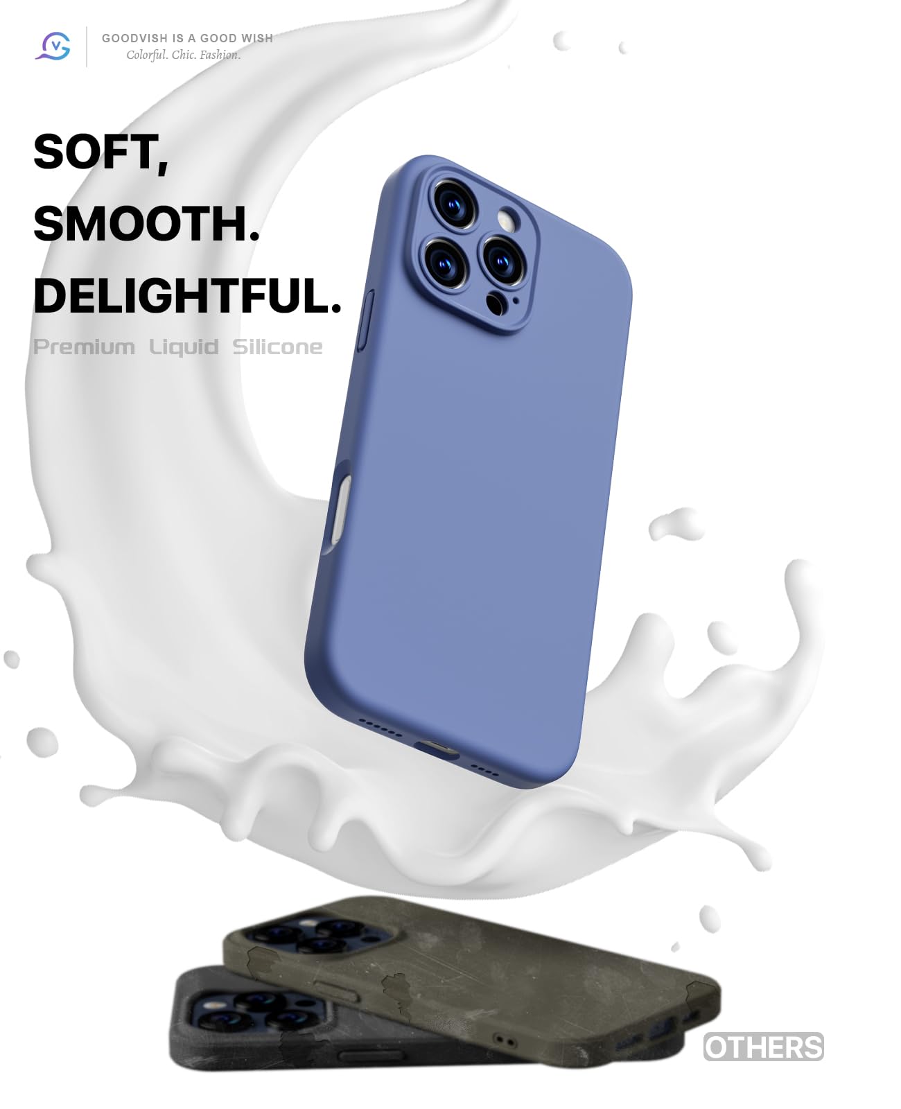 GOODVISH 3 in 1 Silicone Cover per iPhone 16 Pro Max 6.9", Custodia con 2 Pellicola Vetro Temperato [Protezione Fotocamera] 360° Protezione Anticaduta Case per Cellulare Antiurto Resistente, Blu
