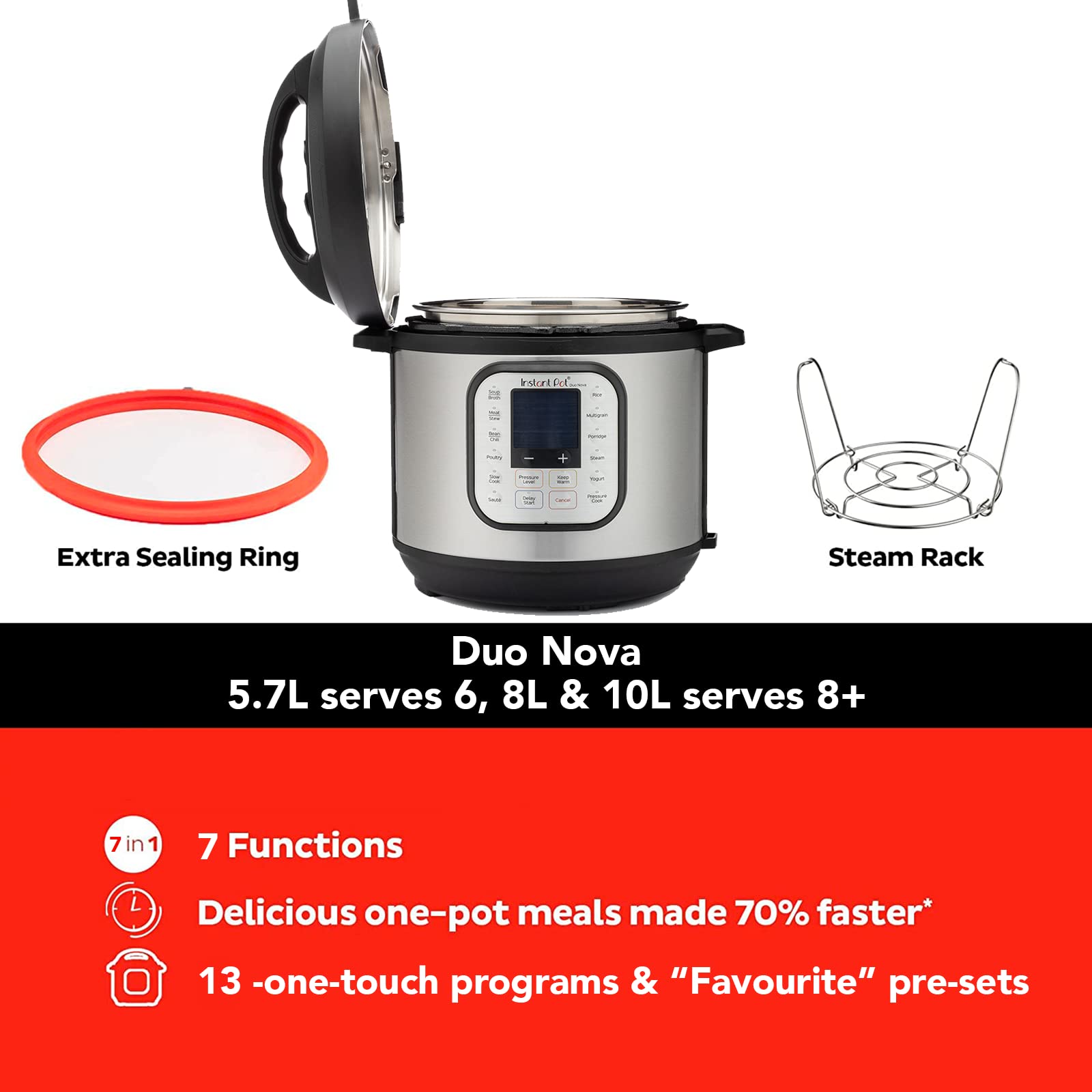 Instant Pot Duo Nova 7in1 Smart Cooker, 7.6L Slow Cooker, Rice