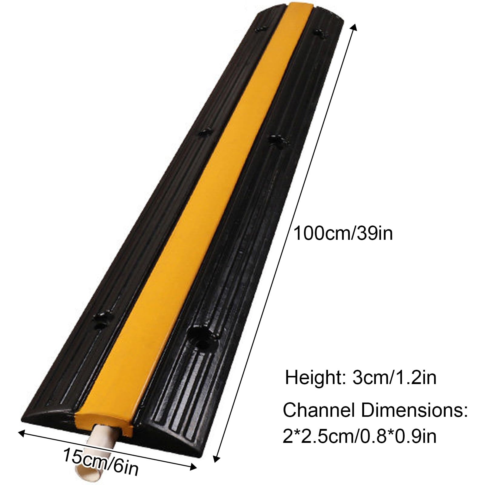 Rampa de Protección de Cable de 1 Canal, Canaleta Pasacables de Suelo de Caucho y PVC, Pasacables Suelo para Cables/Mangueras/Tuberías, Carga de 15 Toneladas