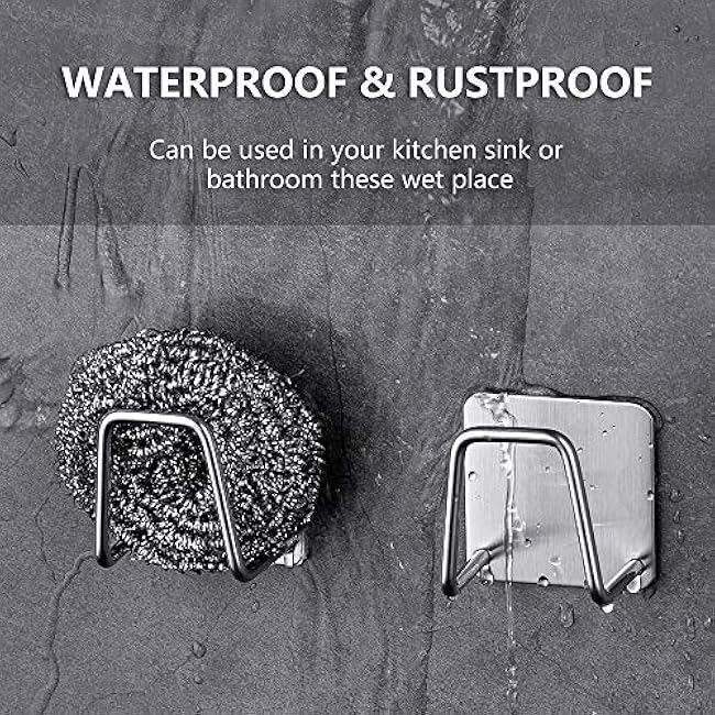 ESINAM 2Pcs Sponge Holders for Kitchen Sink, Strong Adhesive Small Sponge Holder, Premium Rustproof & Waterproof Kitchen Sink Caddy - Minimal Size - SUS304 Stainless Steel