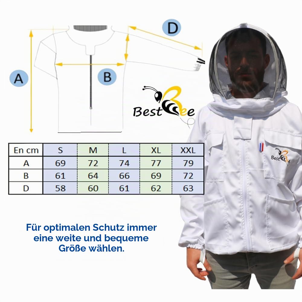 Best Bee Imkerei Imkerei aus dickem Stoff und hochwertiger Baumwolle, mit robustem Reißverschluss, abnehmbarer Kapuze, Werkzeugtaschen – Bienenzuchtjacke XL