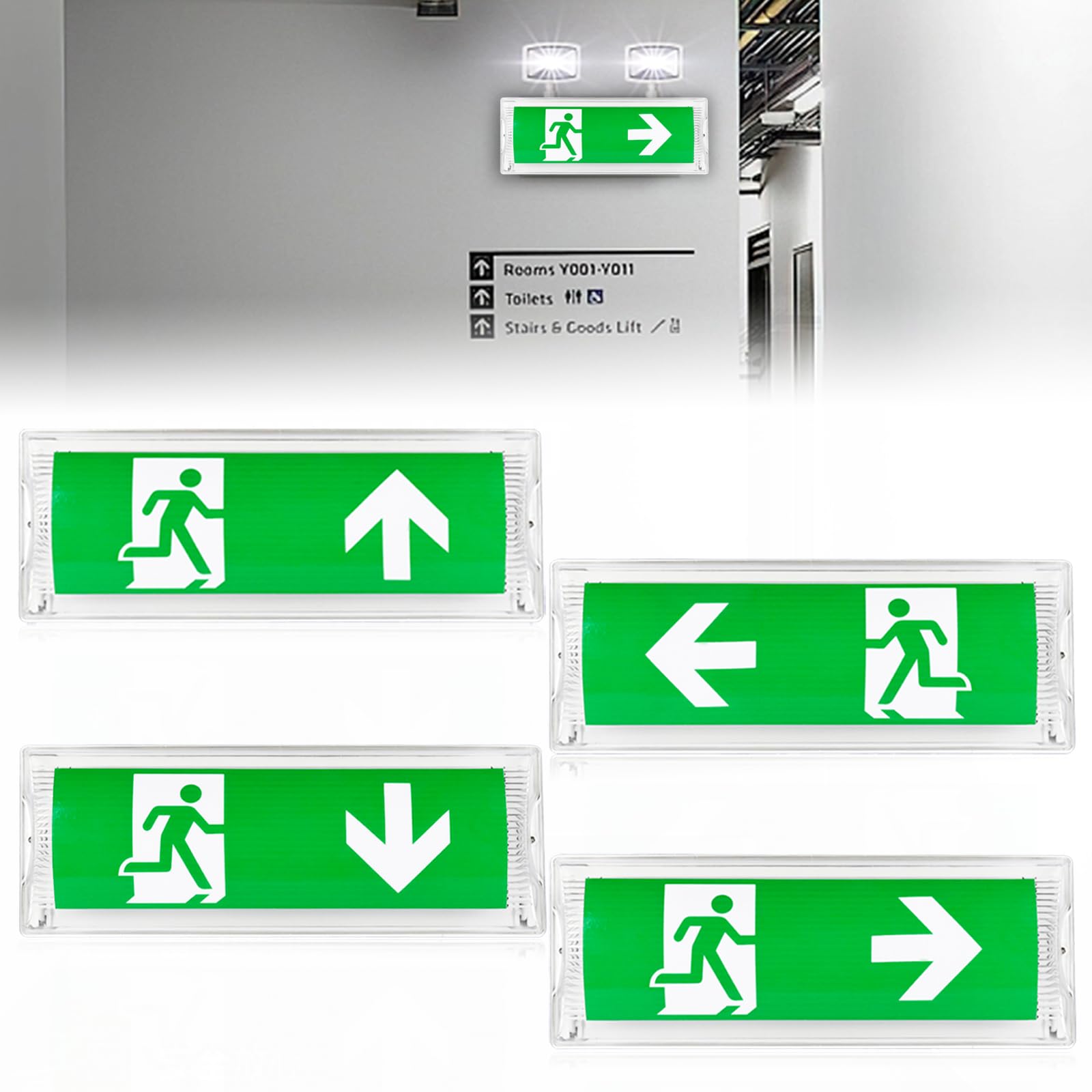 LED Emergency Light Continuous Light Emergency Light Emergency Light Emergency Exit Light Panel with 3H Battery Backup and 4 Emergency Exit Pictograms Ideal