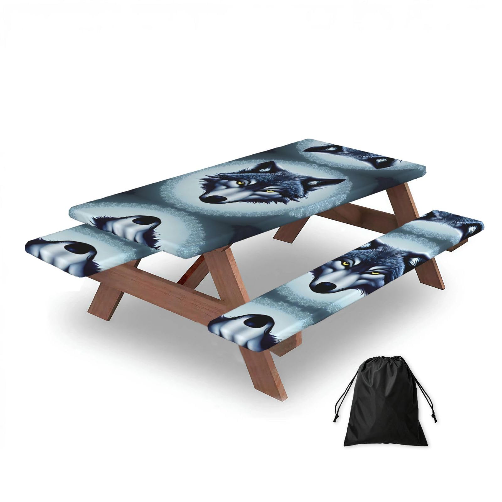 Fierce wolf head Rectangular water-repellent picnic tablecloths, outdoor camping, picnic, BBQ