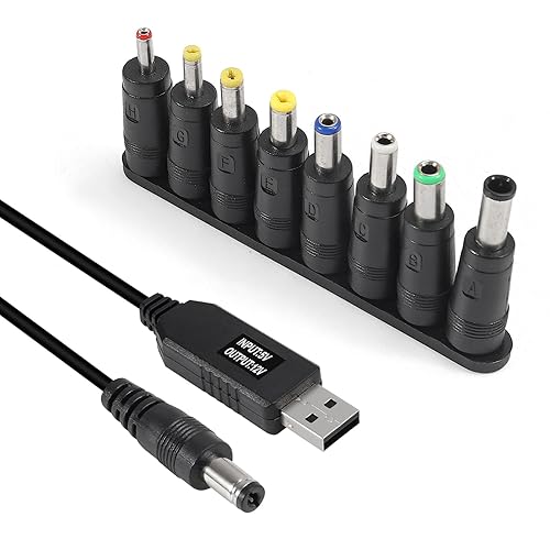 AITRIP Cable de alimentación USB a CC de 5 V a 12 V, 8 conectores de enchufe intercambiables adaptadores para enrutador, mini ventilador y altavoz
