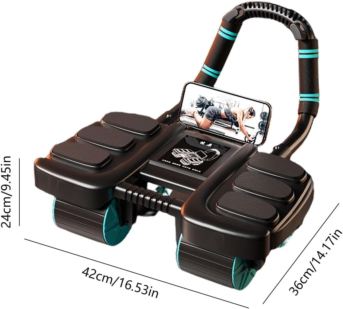 Ab Wheel Roller - 4-kołowy automatyczny trener brzucha z podparciem łokcia i uchwytem na telefon do treningu rdzeniowego, zawiera 6 wsporników łokciowych
