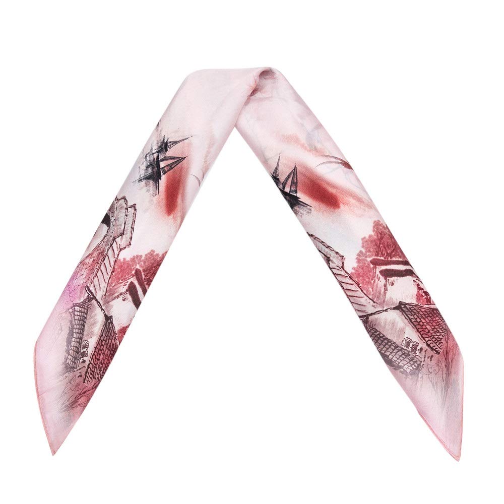 Sciarpa Grande Quadrata da Collo 2 Pezzi per Donna in Raso di Seta di gelso Morbida e Leggera (Rosso 53x53 cm)