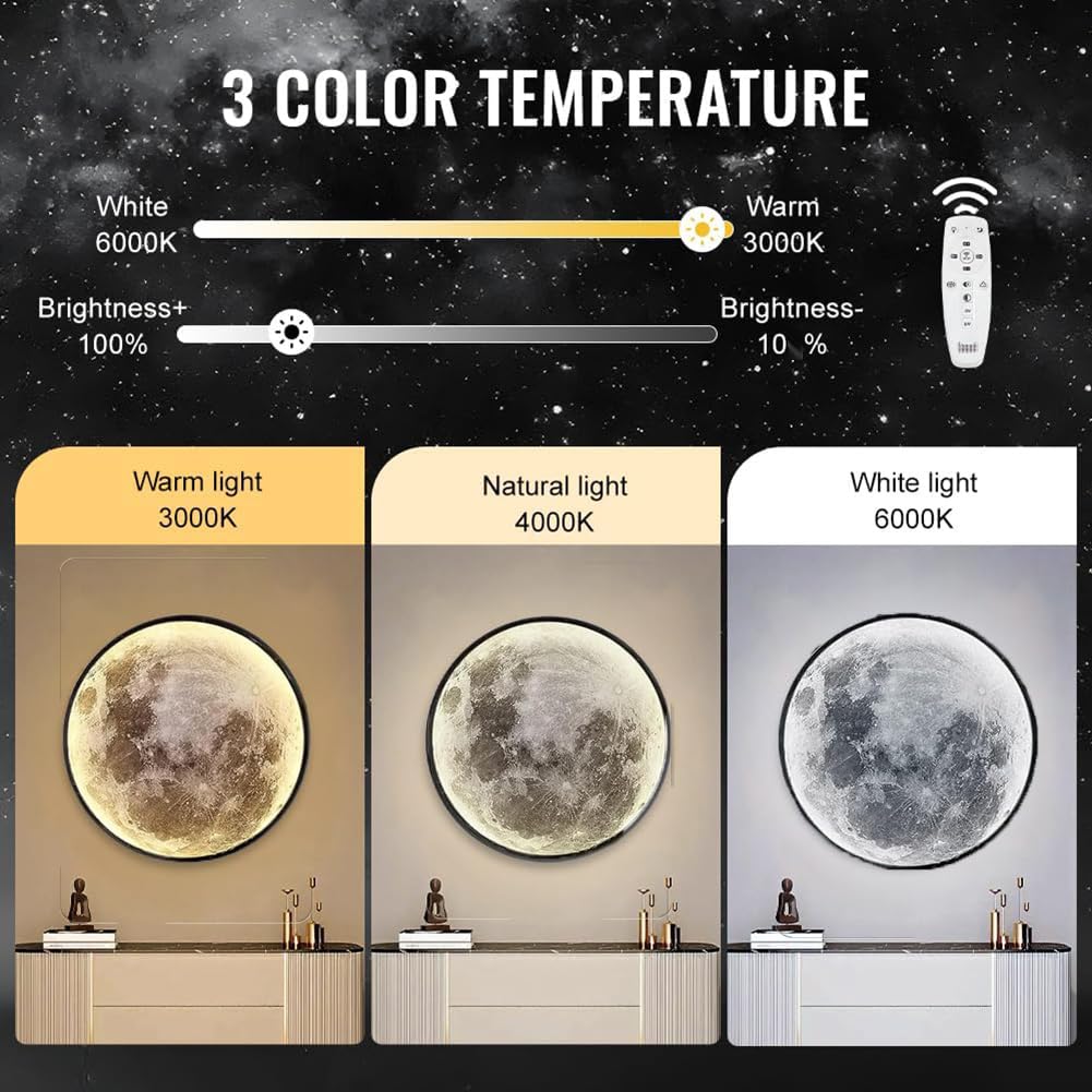 Lampada da parete a LED a forma di luna, dimmerabile, 3D, con interruttore e telecomando, per illuminazione interna della stanza dei bambini