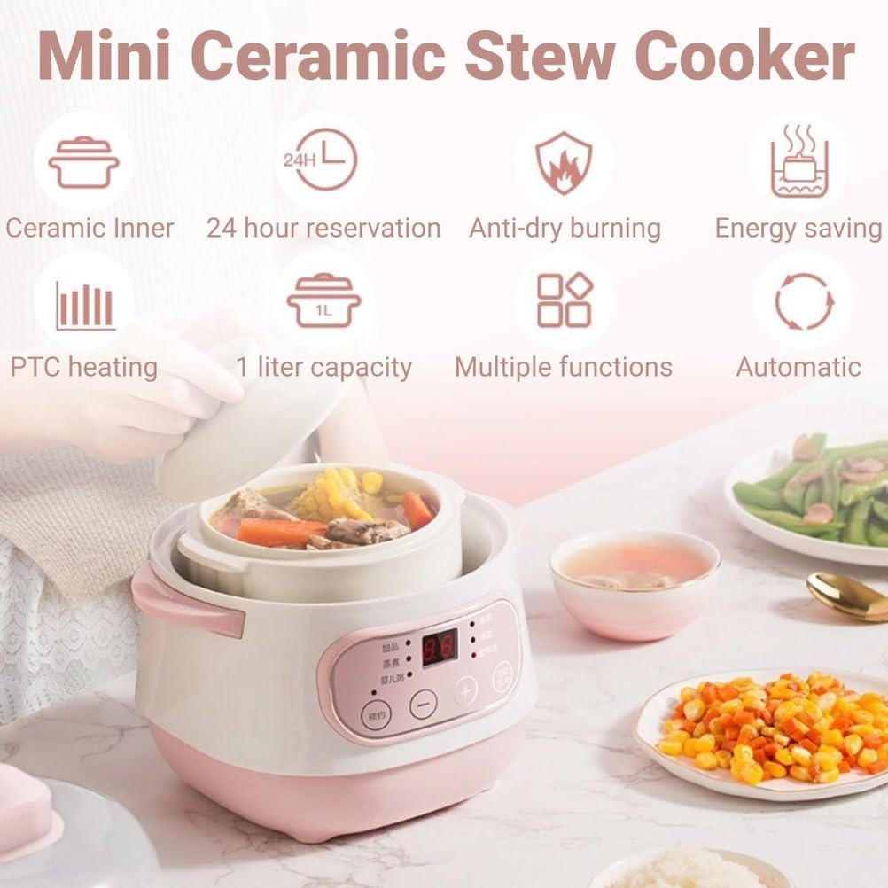 Inteligentny dom, 1-litrowy wolnowar, mini garnek ceramiczny, inteligentny, garnek do zupy i owsianki, elektryczny garnek do gulaszu, zapobieganie przypala