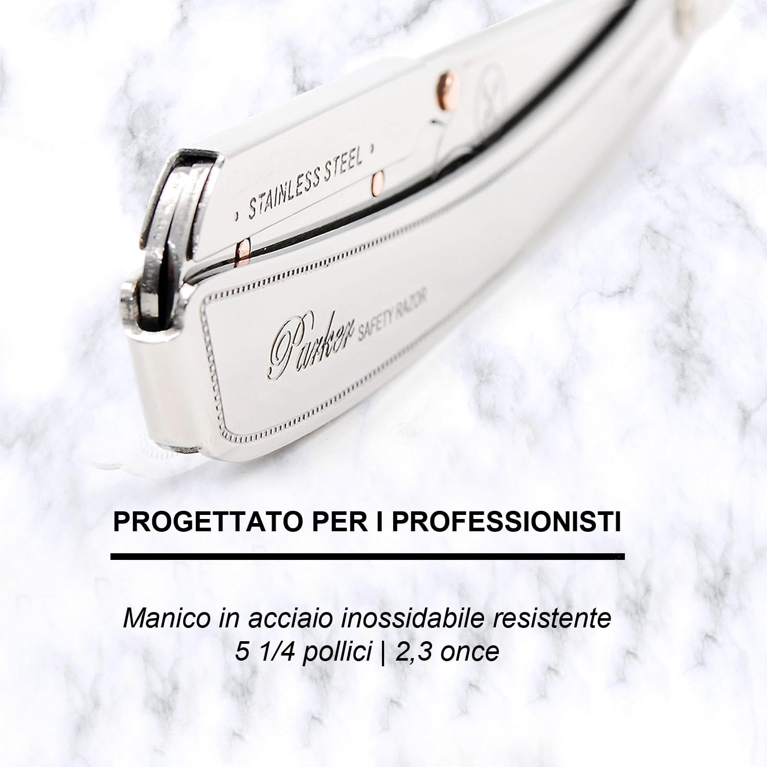 Parker SRX rasoio professionale per barbieri 100% in acciaio inox e 5 mezze lame Parker Premium