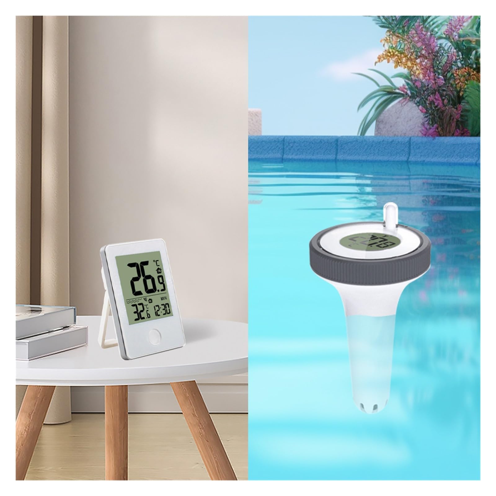 Termometro Digitale con connessione Wireless, Display LCD, termometro Galleggiante for Esterni, for Piscine, bagni, acquari