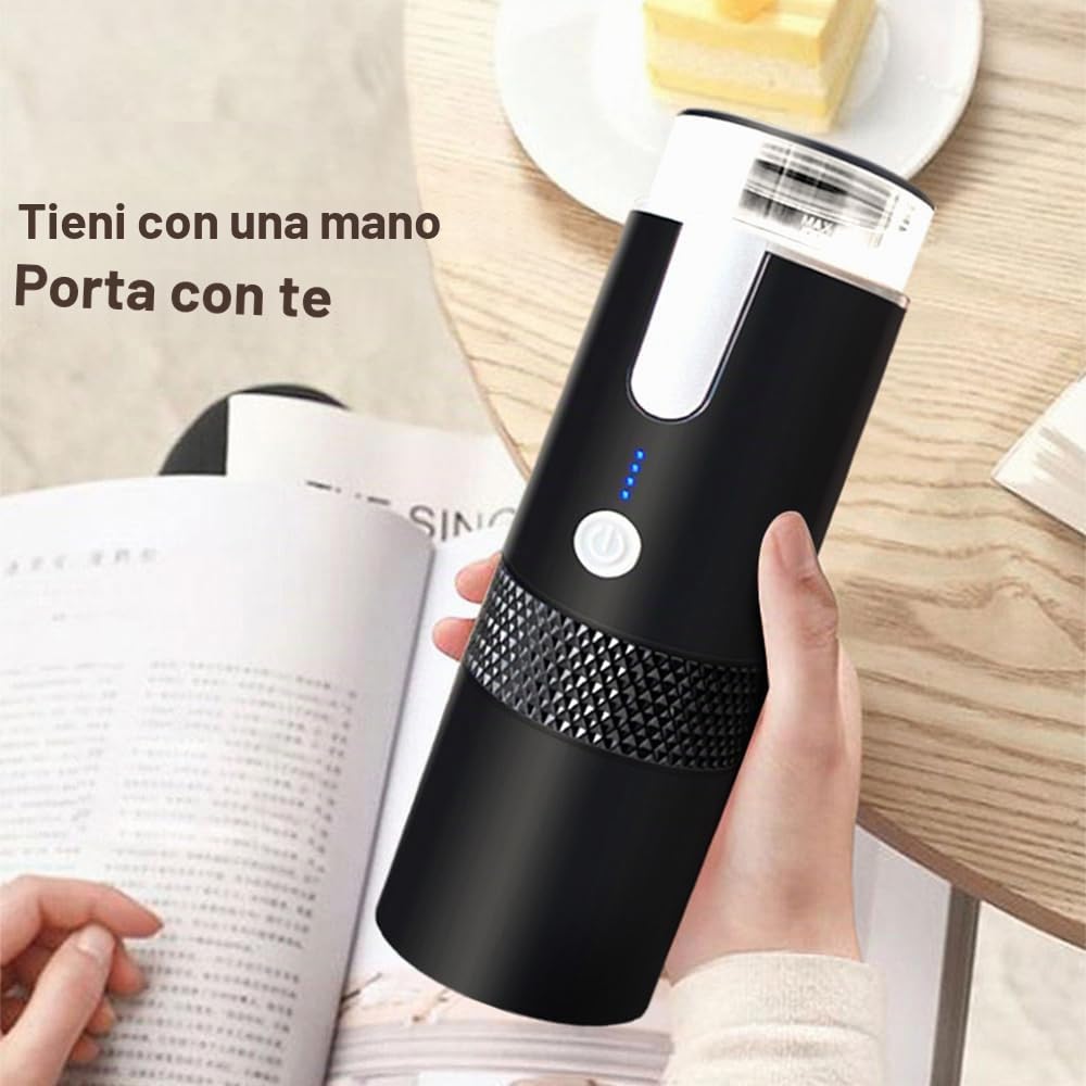 Macchina per caffè Espresso elettrica Portatile Mini Macchina per caffè Monodose da 6 Once con Tazza di caffè in Polvere e Contenitore per Capsule Batteria Ricaricabile da 1200 mAh