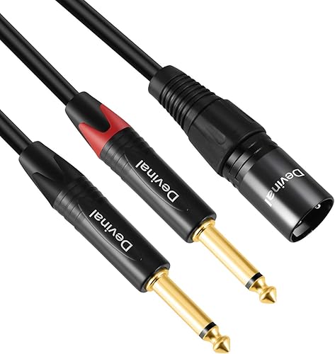 Devinal Dual 14 to XLR Y Splitter Cable, Double 6.35mm TS Male to XLR 3pin Male Stereo Cord, Dual Quarter inch Mono to XLR Male Plug Microphone