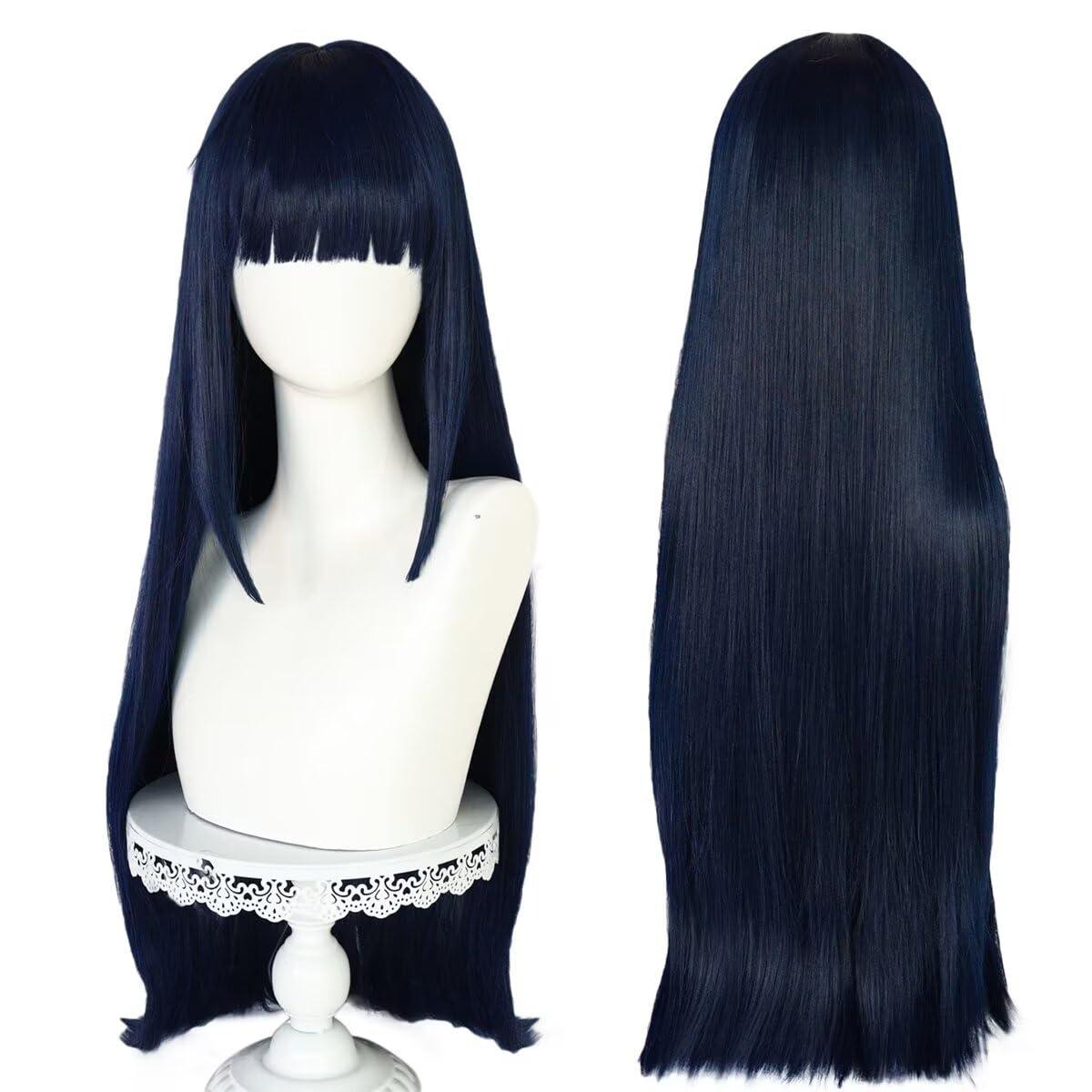 Hinata Yamada Wig Long Straight Deep Blue Women Cosplay Costume Wigs with Bangs