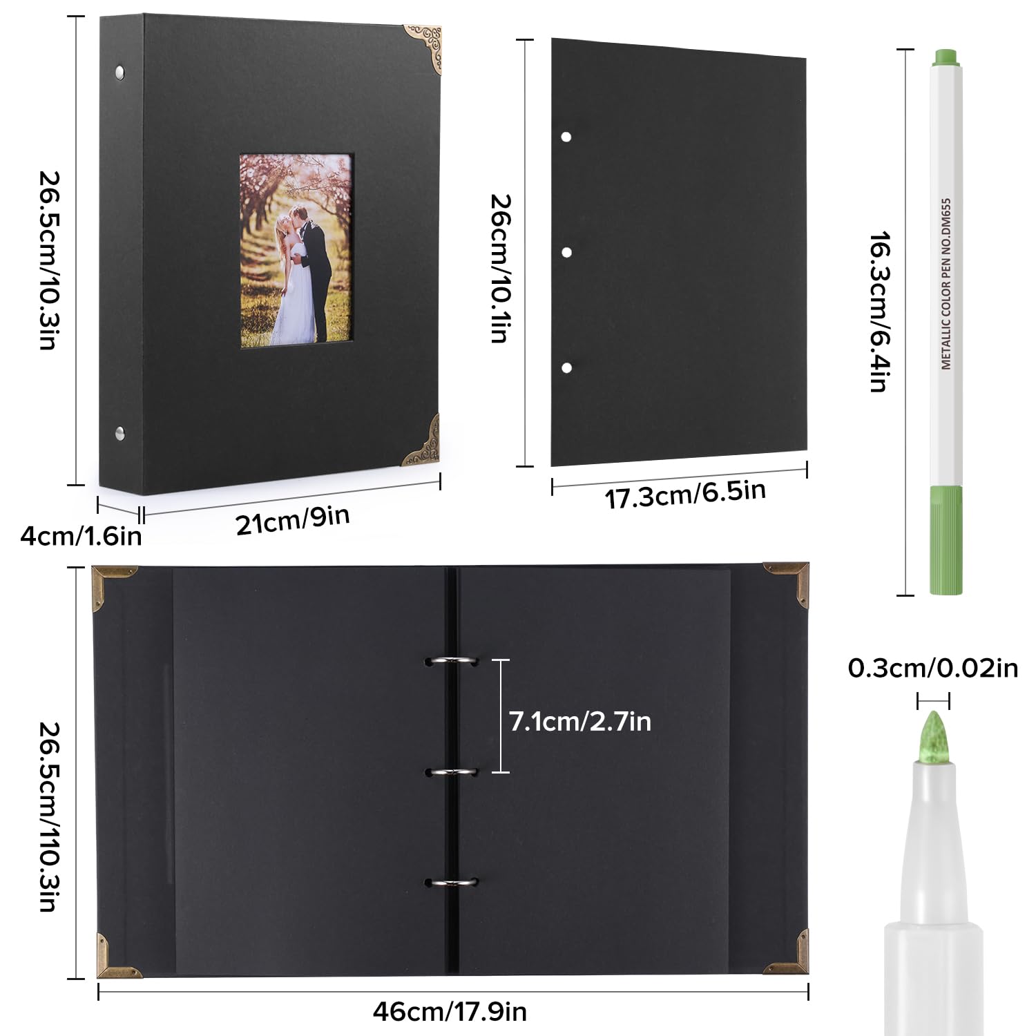 Album Fotografico Personalizzabile 29,5 X 21Cm Album Foto 80 Pagine Nero Album Fotografico Fai Da Te Con 6 Penne Metalliche,Per 160 Immagini,Libro Degli Ospiti Per Compleanni e Matrimoni(Giallo)