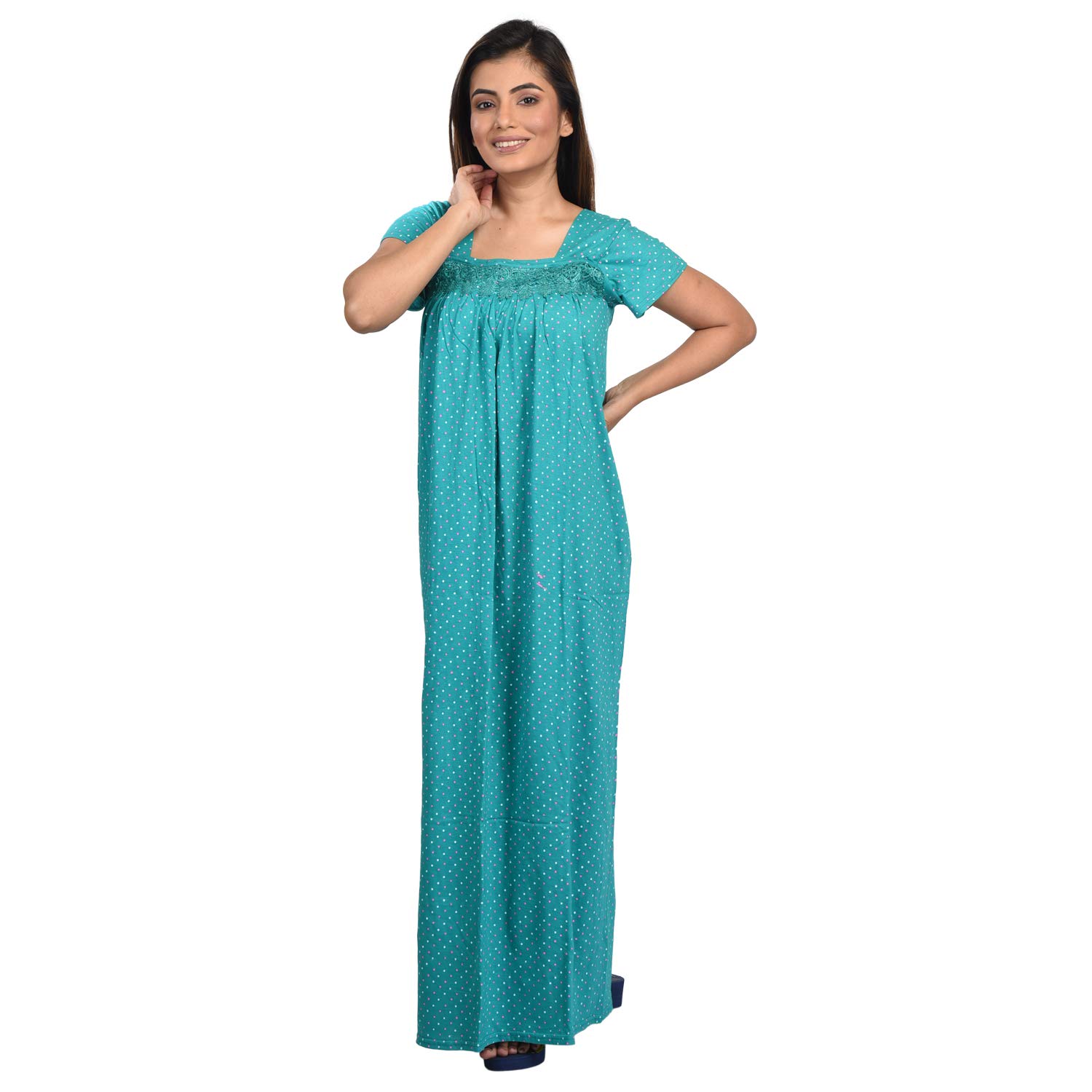 Pure Cotton Made Printed Square Neck Sleeveless Nighty for Women's-PCW0000936-Light Blue-image-34