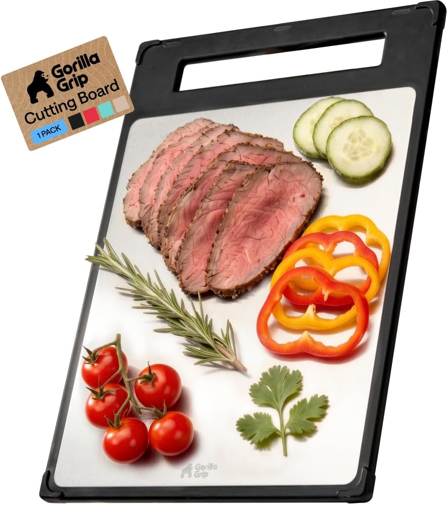 GORILLA GRIP Dual-Sided 304 Stainless Steel Cutting Board, 16x11, Black