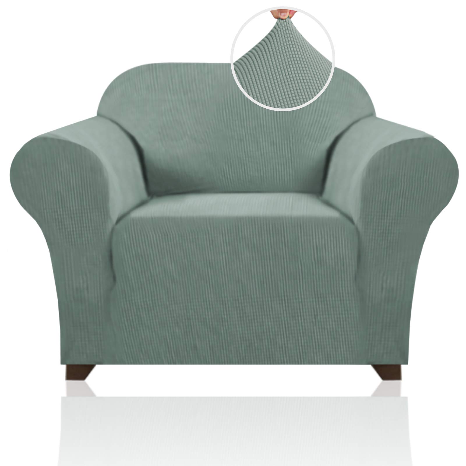 PrinceDeco Stretch Chair Cover Chair Slipcovers with Arms 1-Piece Chair Sofa Slipcovers or Living Room Non Slip Armchair Cover Furniture Protector Dogs Pet Friendly(ArmchairSage