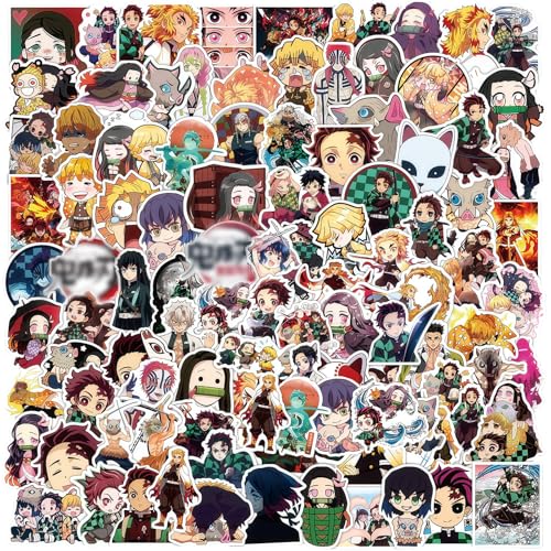 AYNKH 100 Stickers Demon Slayer,Stickers Anime,Autocollants pour Valise,Ordinateur Portable, Voiture,Bouteilles d'eau, Autocollants en Vinyle Mignons
