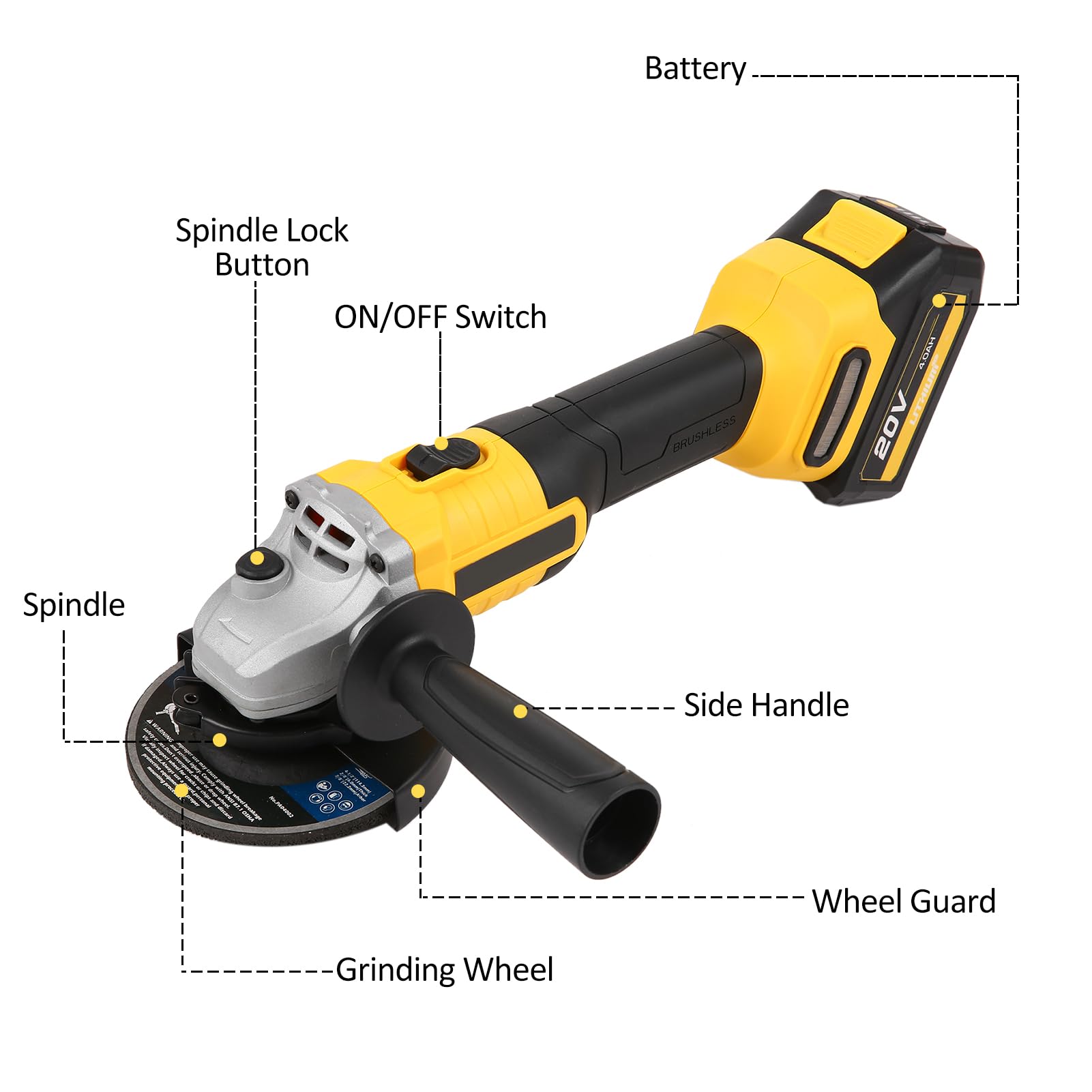 Amazon.co.jp: アングルグラインダー,20V ブラシレス 4-1/2 インチ