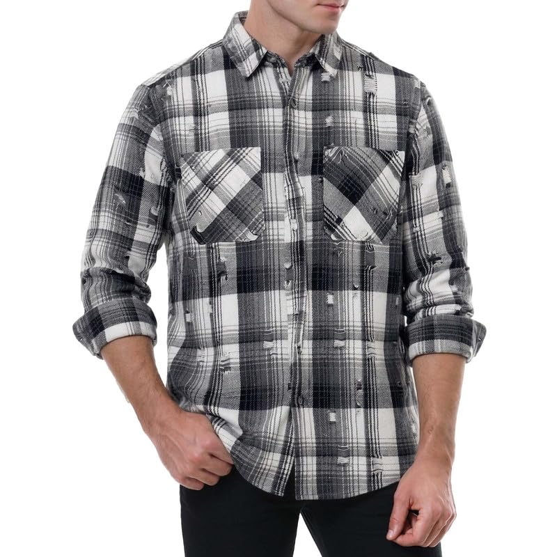 WARHORSEE Flannel Shirt for Men Long Sleeve Button Down Plaid Shirts