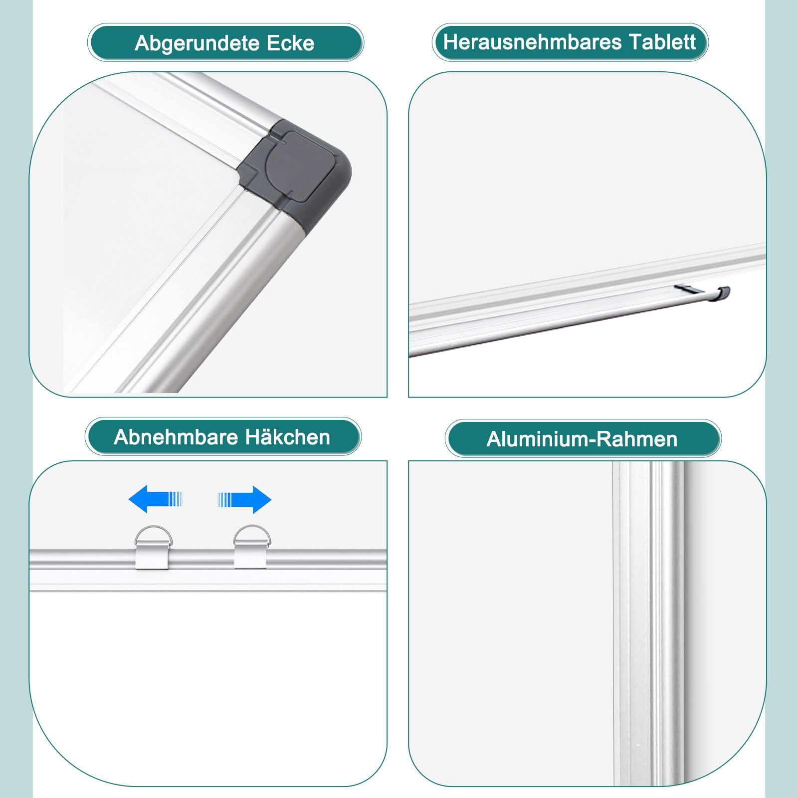 Magnetisch Whiteboard, 40x60cm Magnettafel mit Aluminiumrahmen, Magnetwand White Board mit Stiftablage und Haken
