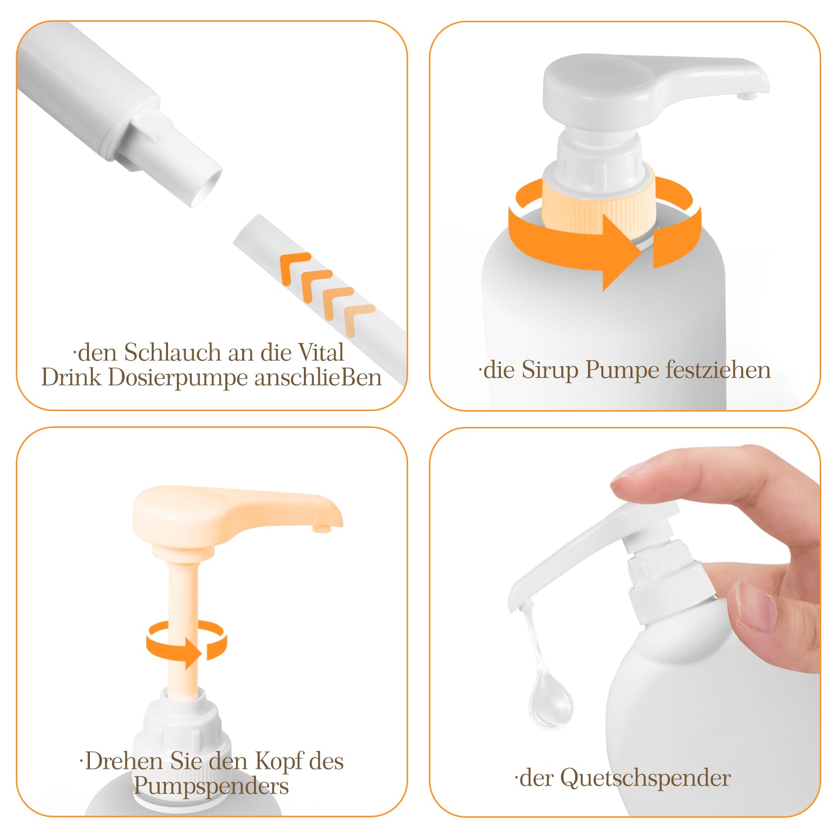 Pompa dozująca do Best Body Nutrition, 4-częściowy Vital Drink First Pump wielokrotnego użytku dozownik pompki z 8 długimi wężami do butelek 500 ml/1000 ml, wymienna pompka do syropu