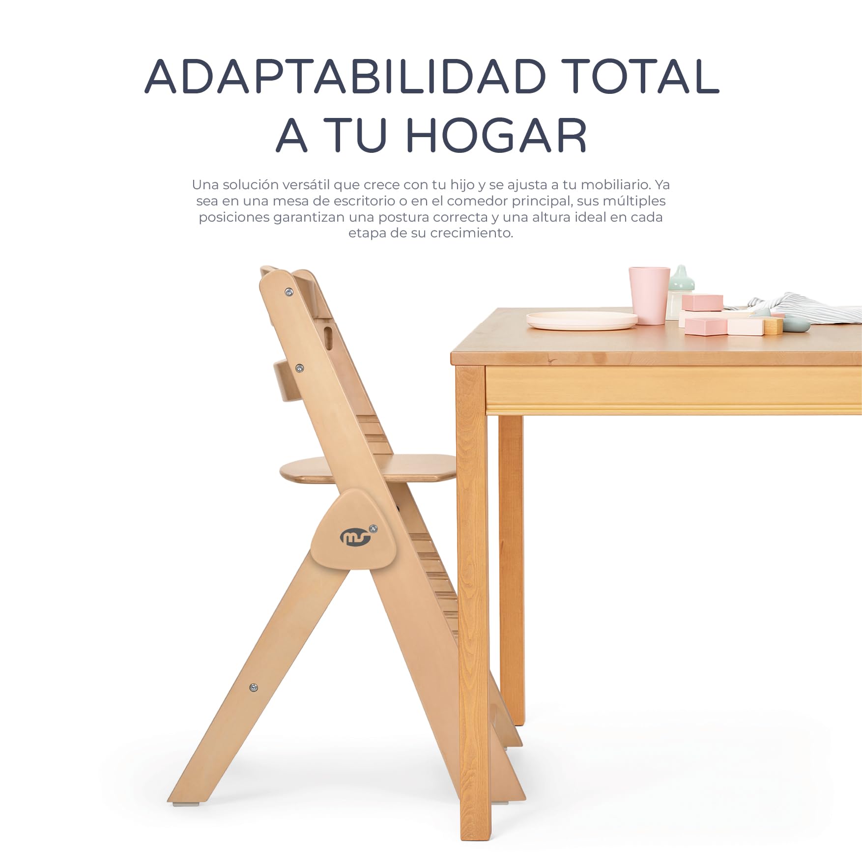 ms Trona para bebé de Madera Full PLEGABLE - Evolutiva- Silla Alta, Ergonómica, Regulable, Segura, Madera/Gris