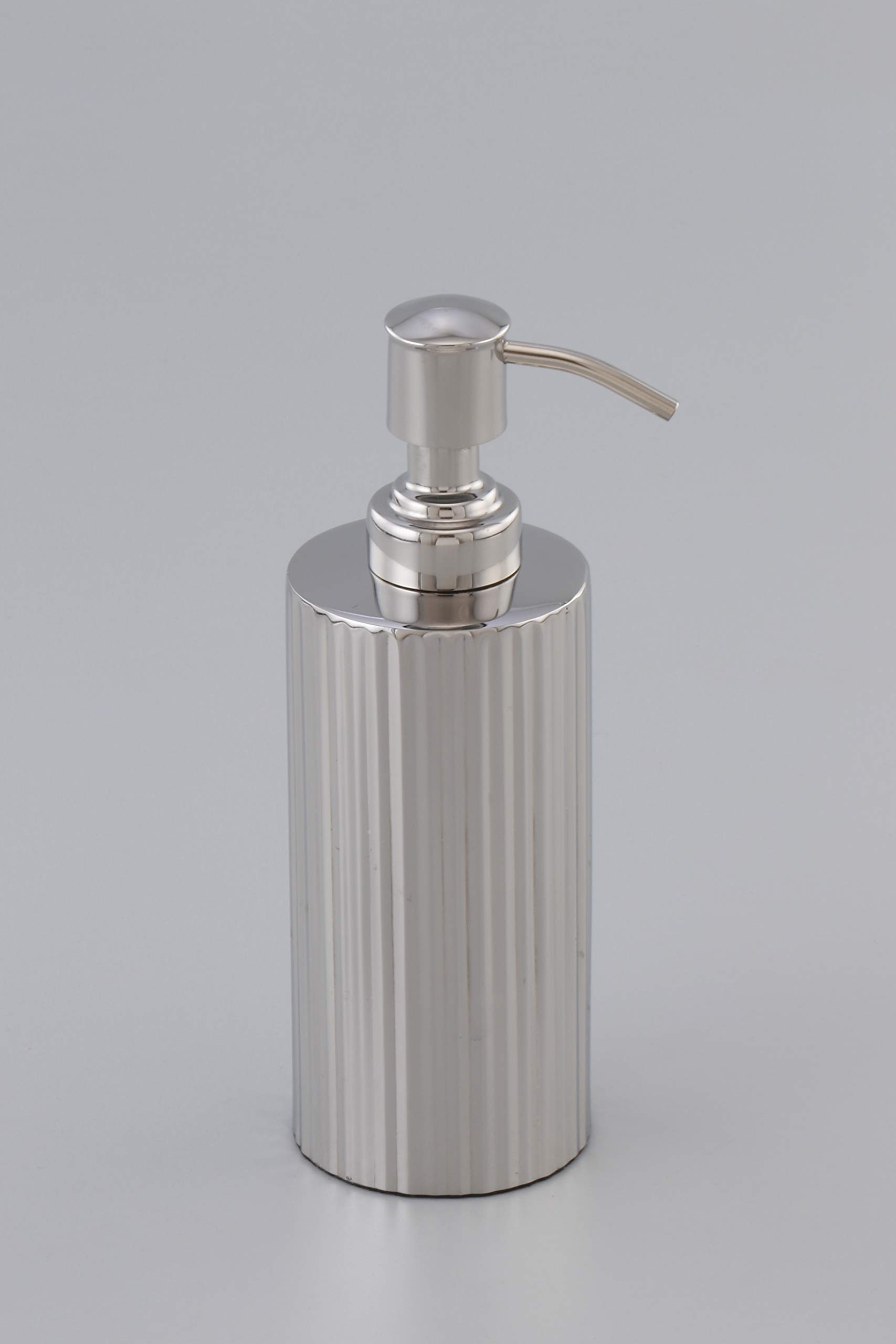'Vertical Line' SOAP of SANITIZER DISPENSER 7.50" ht Shiny Finish 'Export Quality' Made in India Mfr by GRD Intl