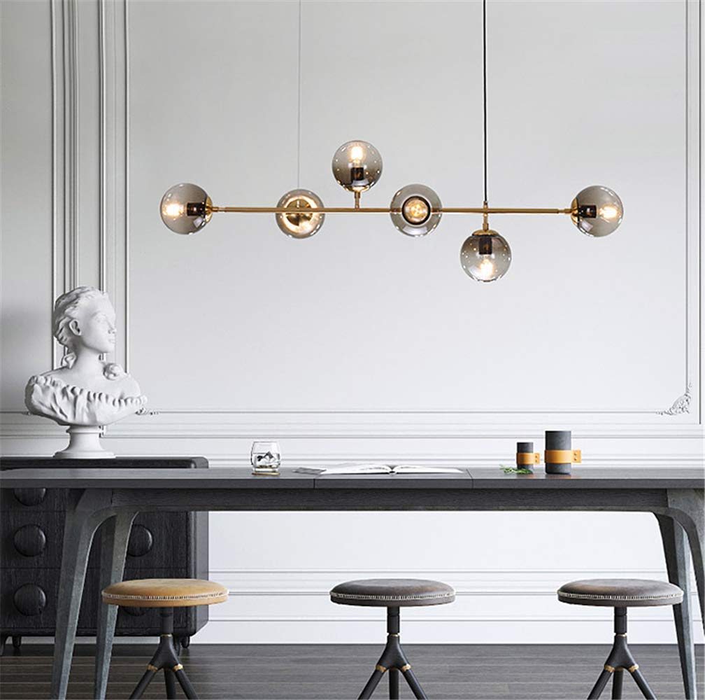 Lustre globe en laiton à 6 lampes de 119 cm pour îlot de cuisine