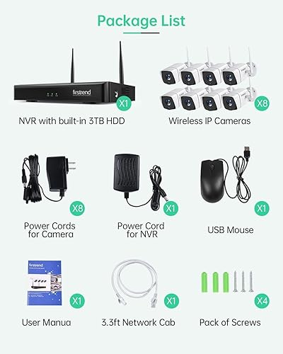 Miniatura 8 de firstrend - Sistema de cámaras de seguridad inalámbricas, grabación continua de 5 MP Ultra HD 8 para vigilancia en el hogar con NVR de 8 canales de