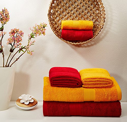 Image of Amazon Brand - Solimo Cotton 6 Piece Towel Set, 500 GSM (Spanish Red and Sunshine Yellow)