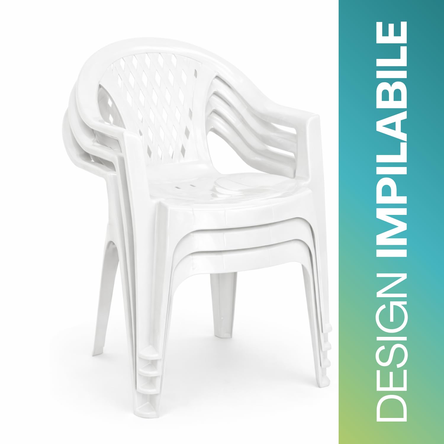 VIRSUS Set 4 Sedie da Giardino in Polipropilene Bianco 57x61.5x79 cm Impilabile con Braccioli