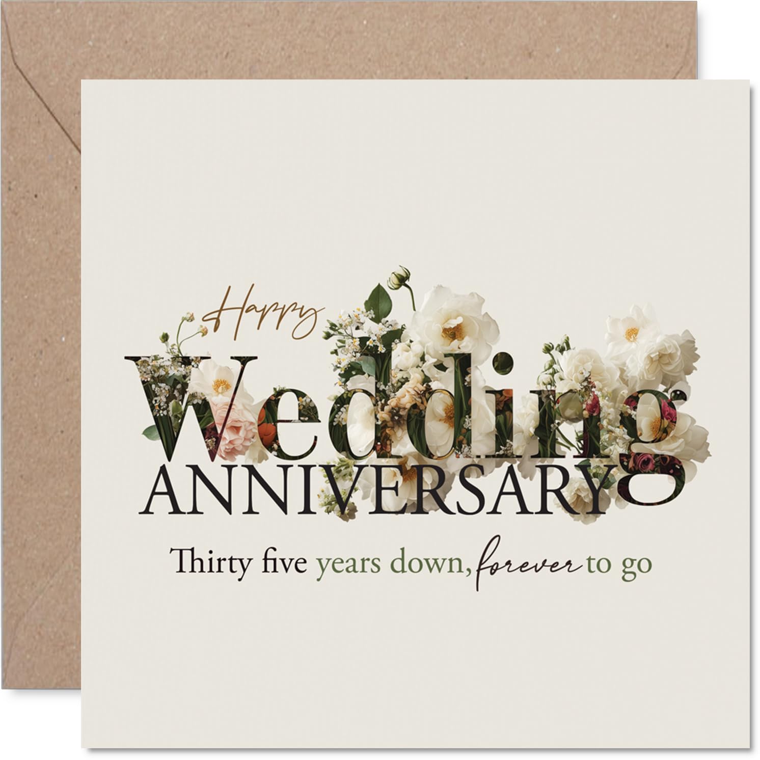Sentimental 35th Anniversary Card - Floral Charm Meets Milestone Magic - 145mm Square, Envelope Included