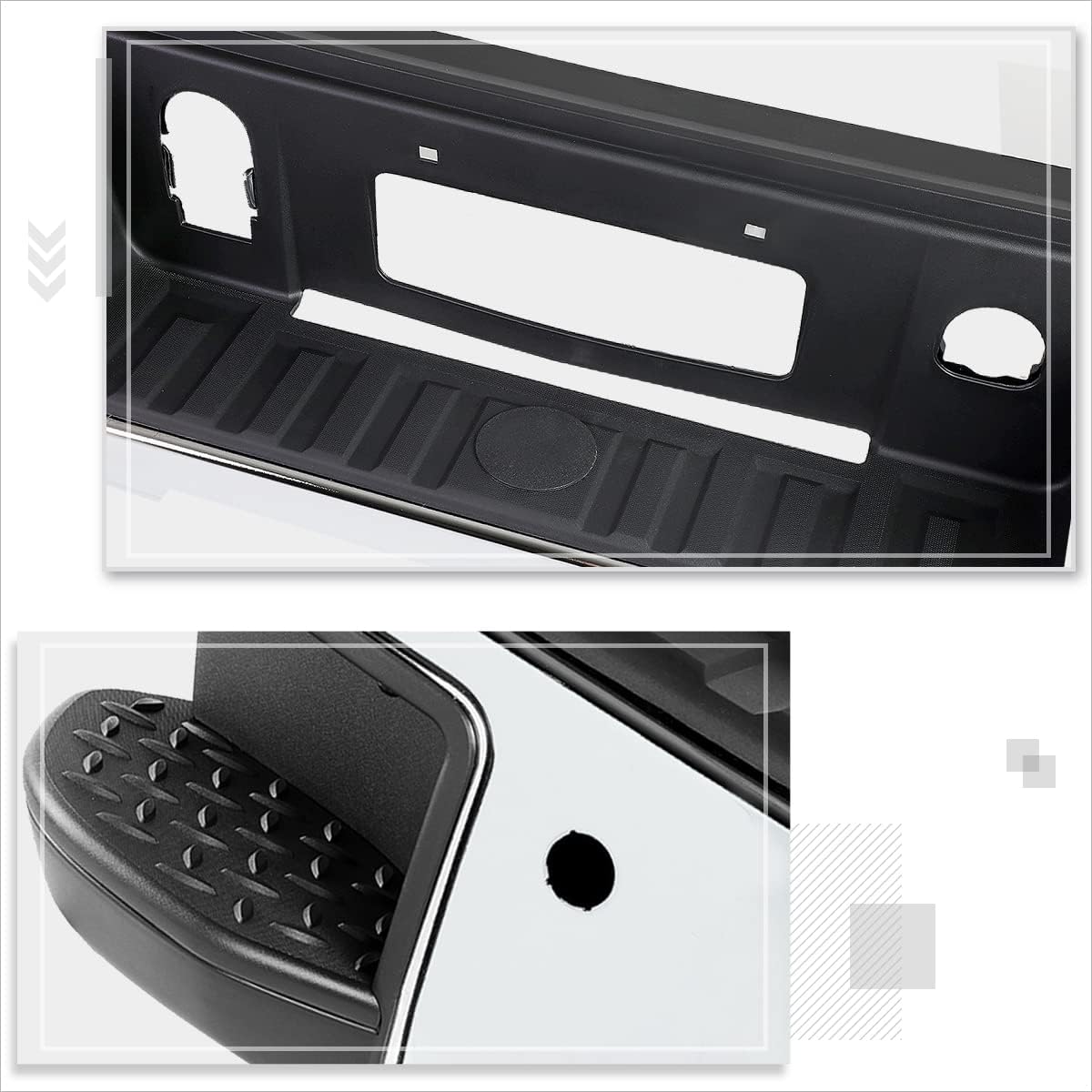 Chrome Rear Step Bumper Assembly w/Sensor Hole Compatible with 14-19 Silverado Sierra 1500