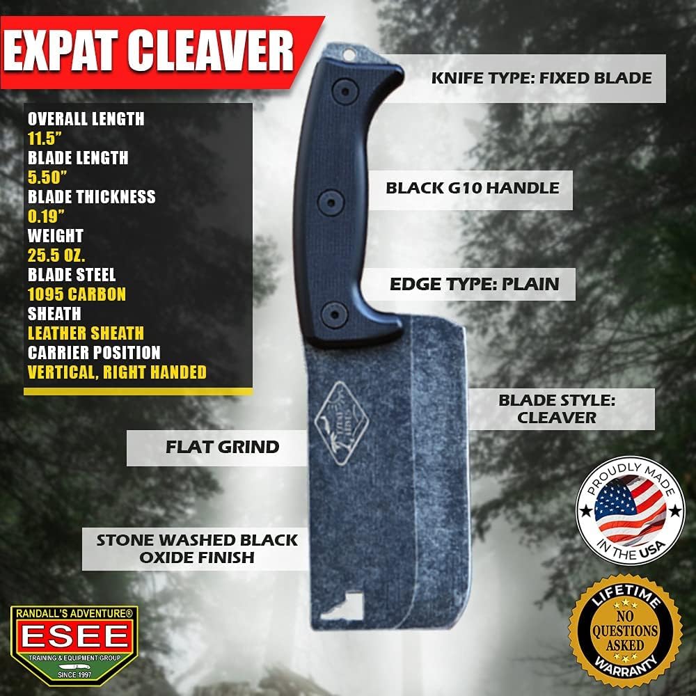 ESEE Knives Expat Knives Black G10 Handle Cleaver CL1