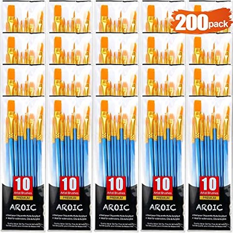 Acrylic Paint Brush Set, (20 Packs /200 pcs) Nylon Hair Brushes for Oil and Watercolor, Perfect Suit of Art Painting, Best Present for Painting, Blue Cover
