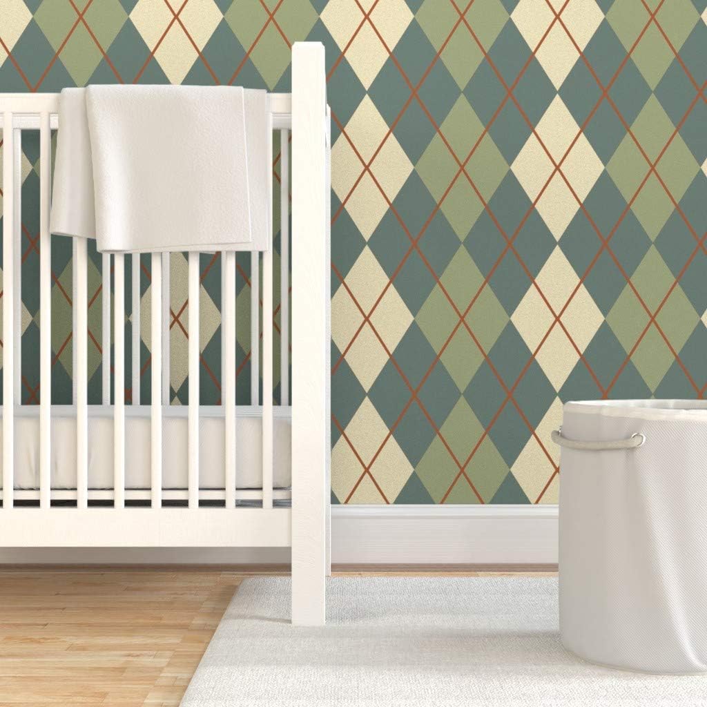 Peel & Stick Wallpaper Swatch - Argyle Green Plaid Tartan Custom Removable Wallpaper by Spoonflower