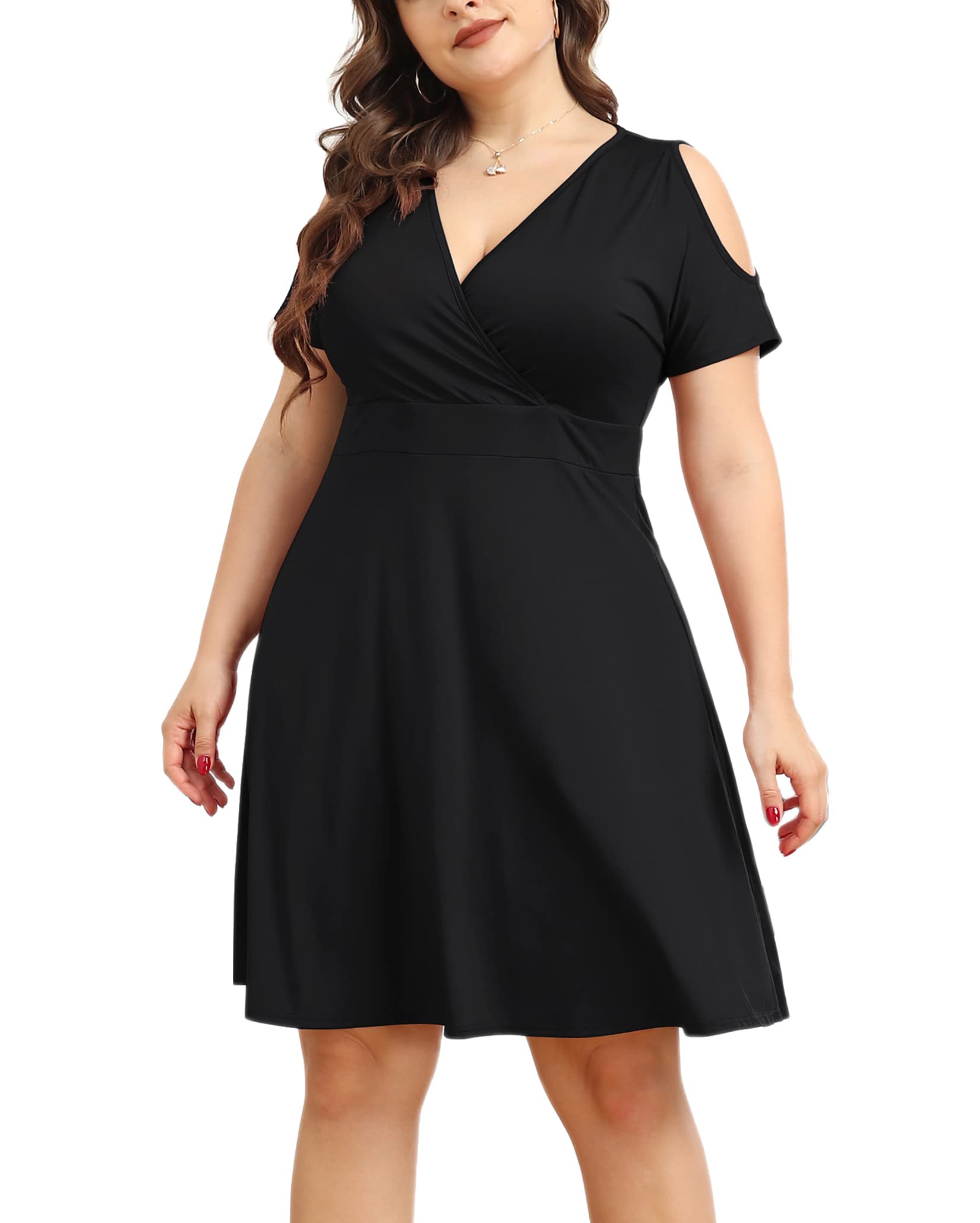 Womens Plus Size Summer Casual Short Sleeve V Neck Party Dress