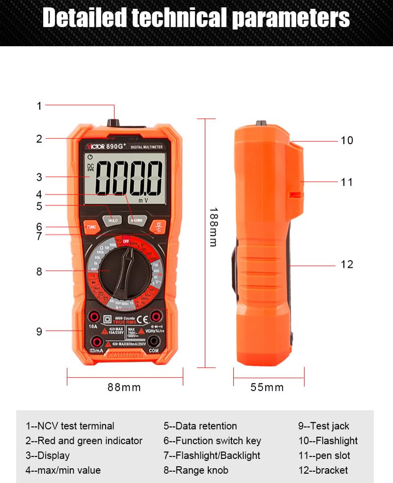 Image of Victor /RuoShui 890H+ /890G+ multimeter Tester Voltage Current Resistance capacitance 1000a Tester(Victor 890H+)